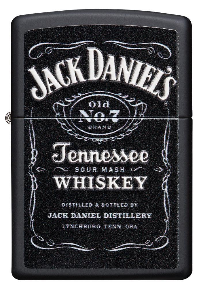 Vooraanzicht Zippo-aansteker zwart mat met Jack Daniel's-logo