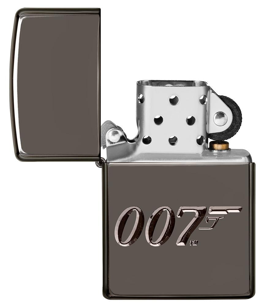 Vooraanzicht Zippo-aansteker grijs glanzend 007 open