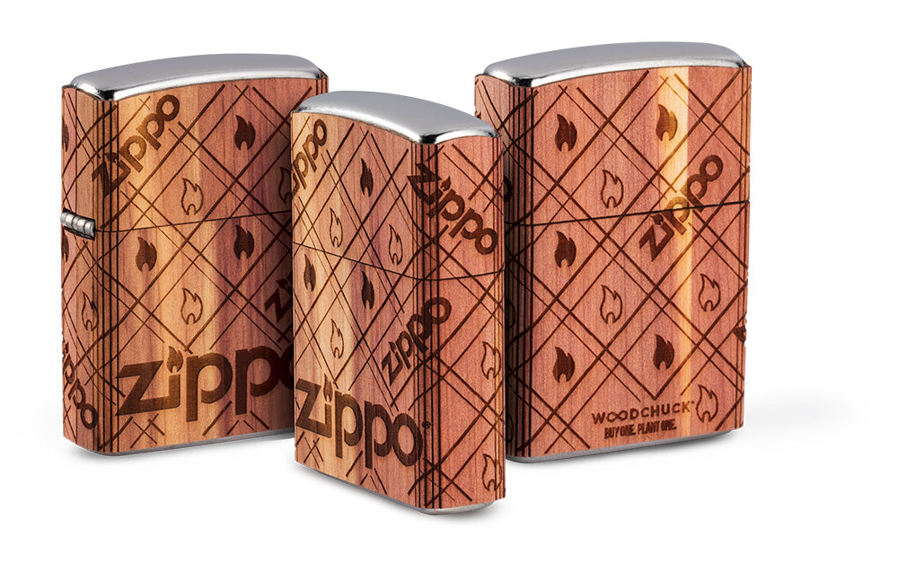 Gegroepeerde Aanzicht Zippo-aansteker chroom Woodchuck Zippo Flame 360°