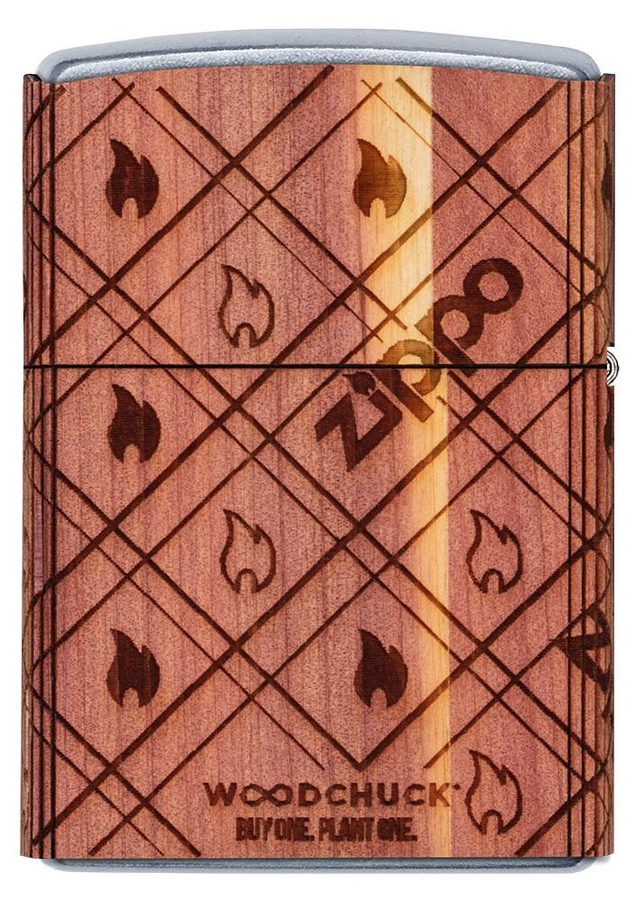 Achterkant Zippo-aansteker chroom Woodchuck Zippo Flame 360°