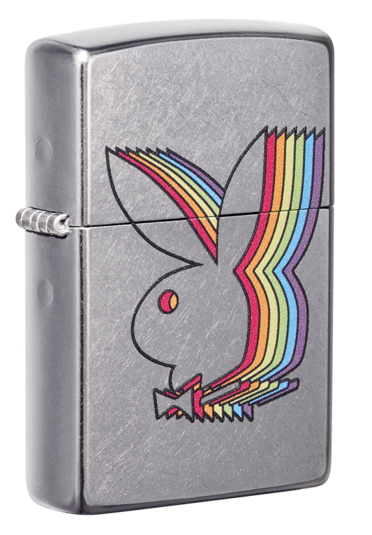 Vue de trois quarts du briquet tempête Zippo Playboy