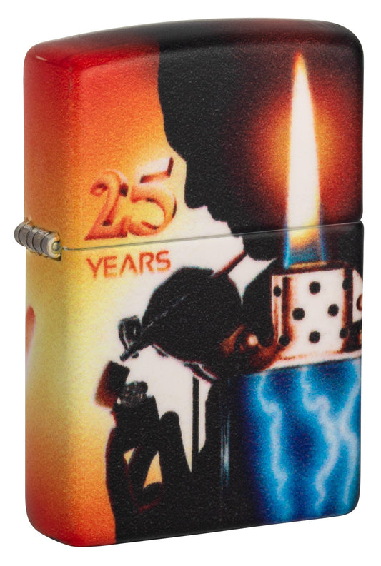 Vooraanzicht 3/4 Hoek Zippo Aansteker 25 Jaar Collectible Airbrush Claudio Mazzi 540 Graden Ontwerp