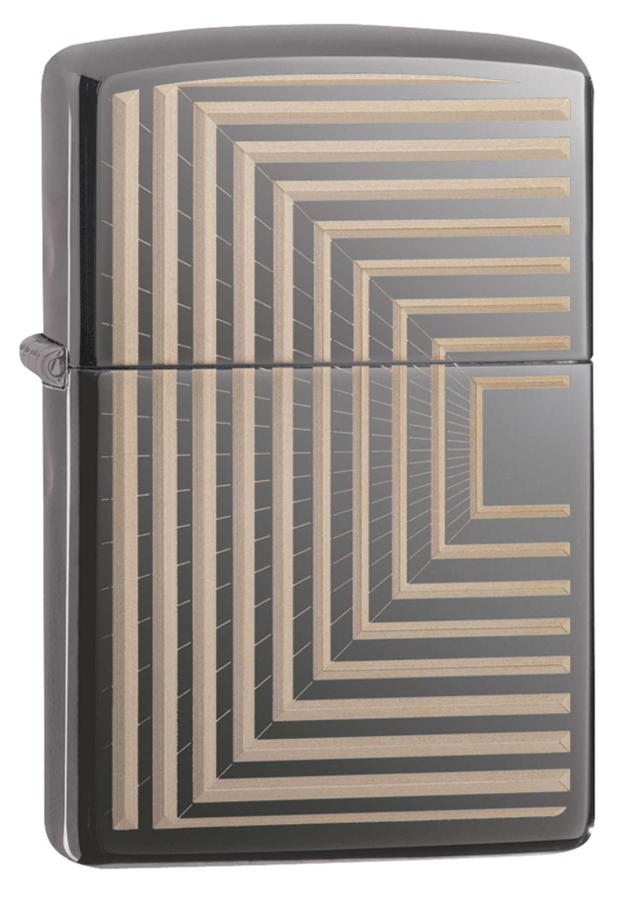 Vooraanzicht 3/4 hoek Zippo-aansteker geometrische lijnen