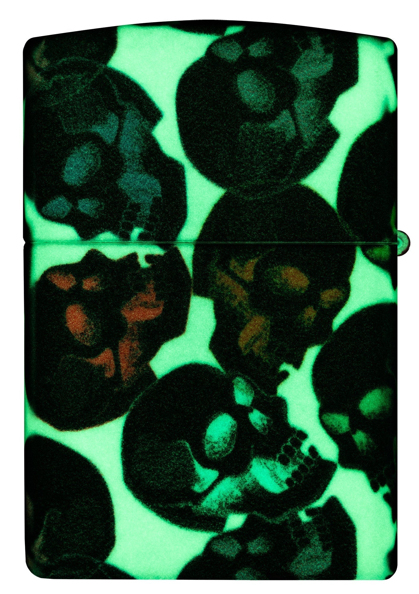 Zippo Aansteker Achteraanzicht Schedels Ontwerp met enkele Kleurrijke Schedels Gloed in de Nacht