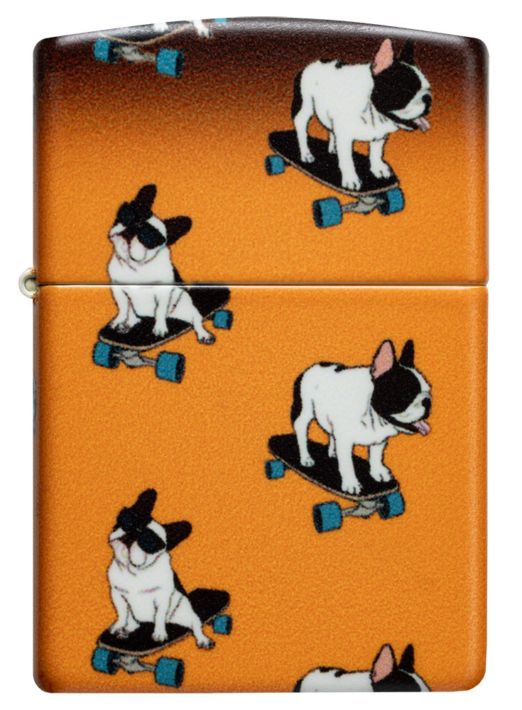 Design met skateboardende buldoggen