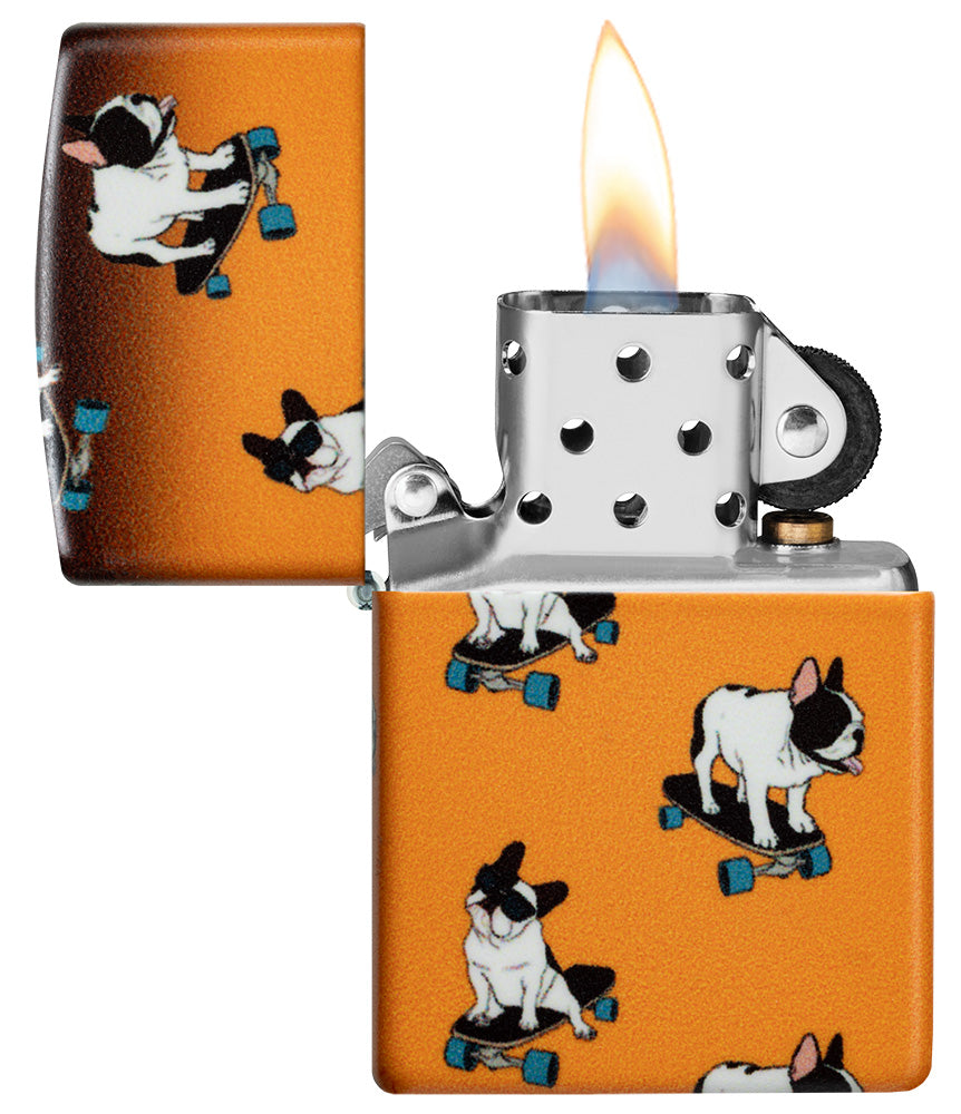 Design met skateboardende buldoggen