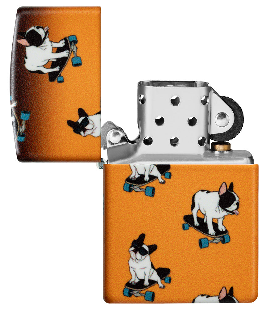 Design met skateboardende buldoggen