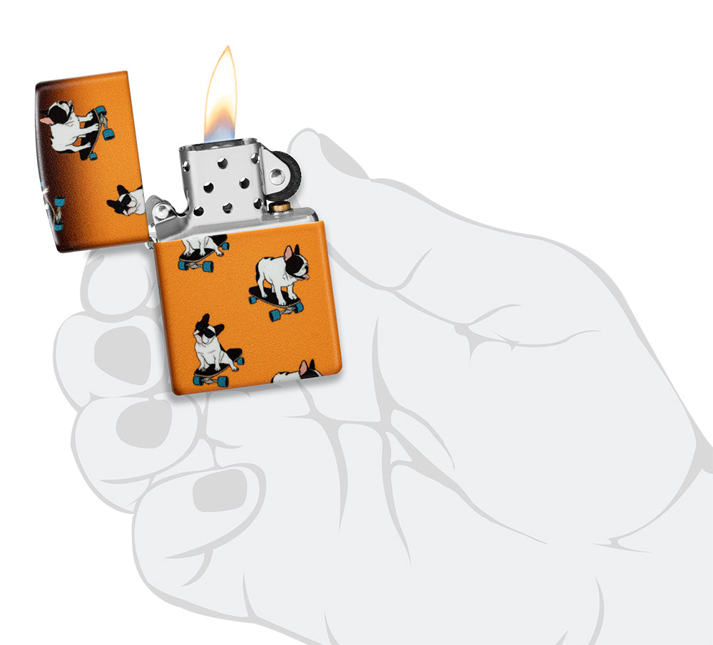 Design met skateboardende buldoggen