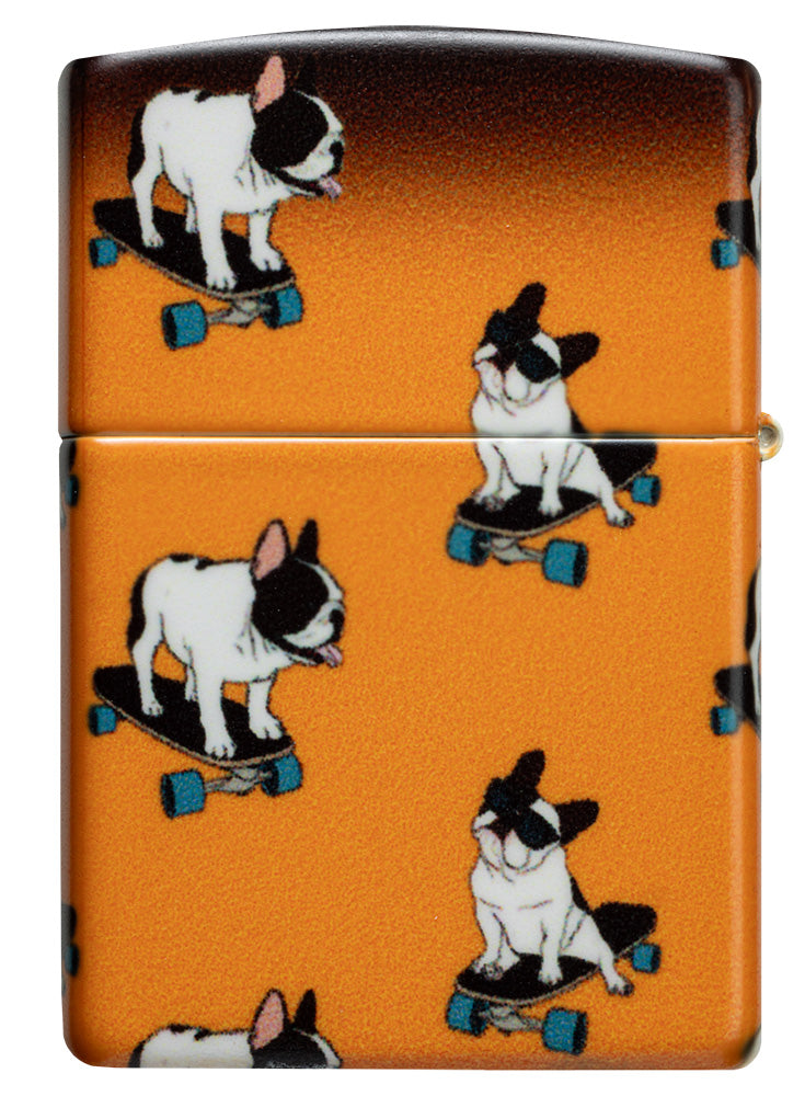 Design met skateboardende buldoggen