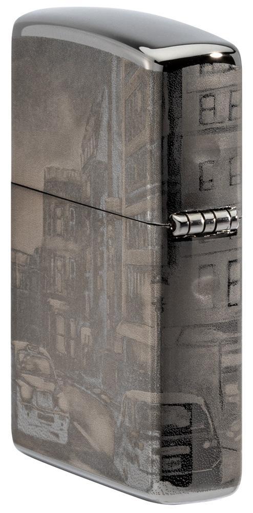 Zijkant Terug Zippo Aansteker Zwart Ijs met Big Ben in Londen 360 Graden Fotobeeldontwerp