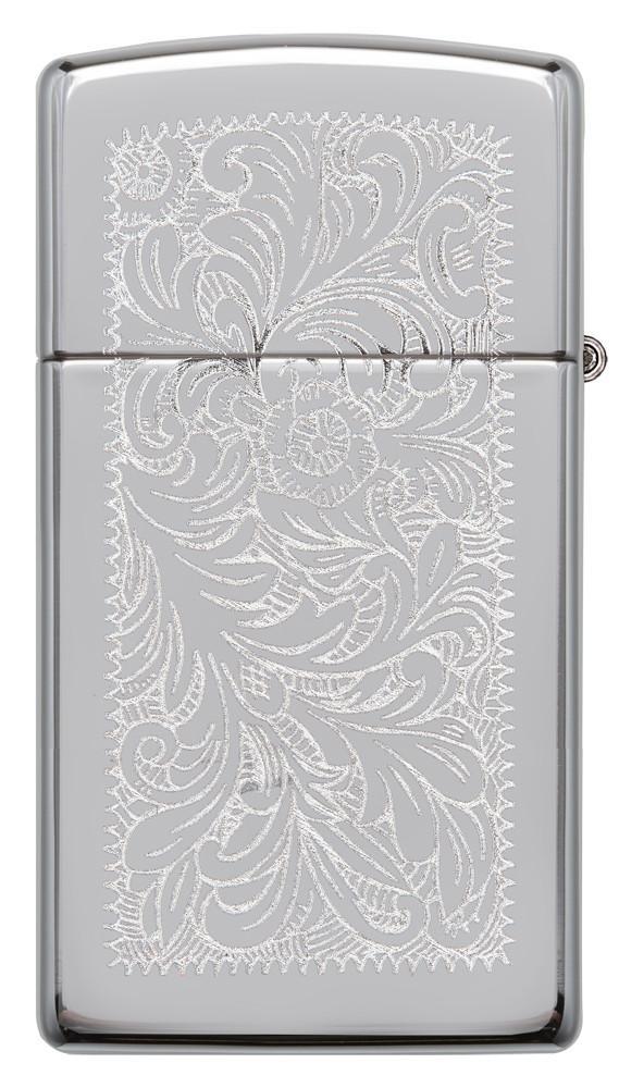 Achteraanzicht Zippo Aansteker Slim Chrome Venetiaans bloemmotief