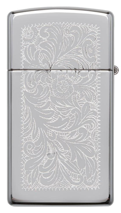 Achteraanzicht Zippo Aansteker Slim Chrome Venetiaans bloemmotief