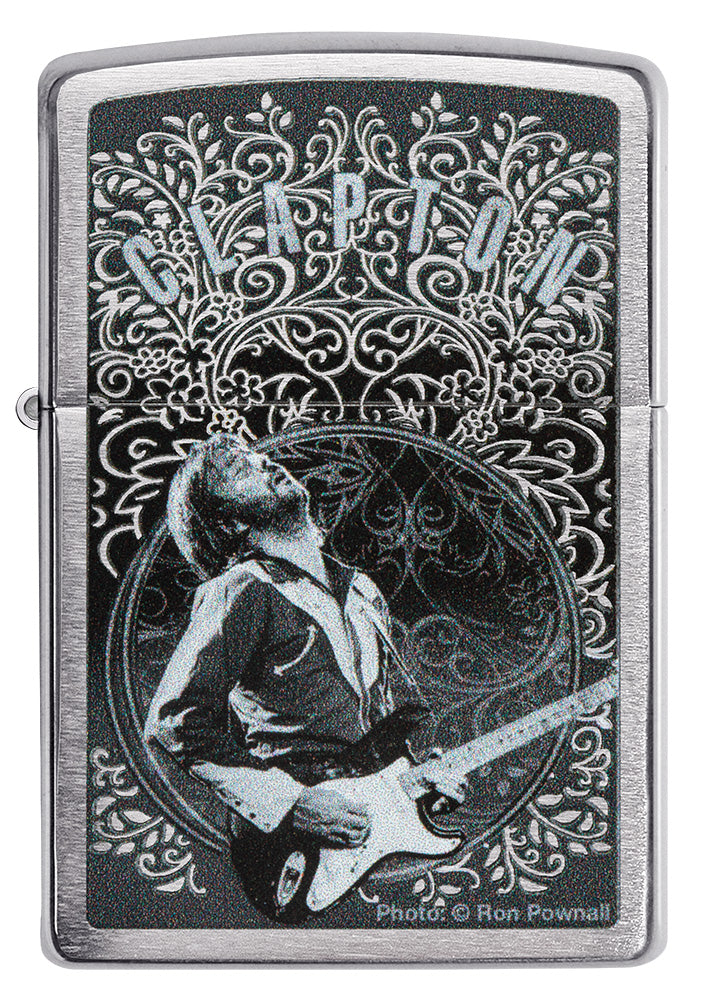 Zippo Aansteker Vooraanzicht Geborsteld Chroom met Eric Clapton Afbeelding door Ron Pownall