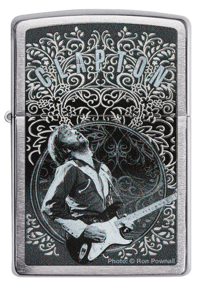 Zippo Aansteker Vooraanzicht Geborsteld Chroom met Eric Clapton Afbeelding door Ron Pownall