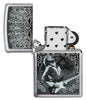 Zippo Aansteker Vooraanzicht Geborsteld Chroom Open met Eric Clapton Afbeelding door Ron Pownall