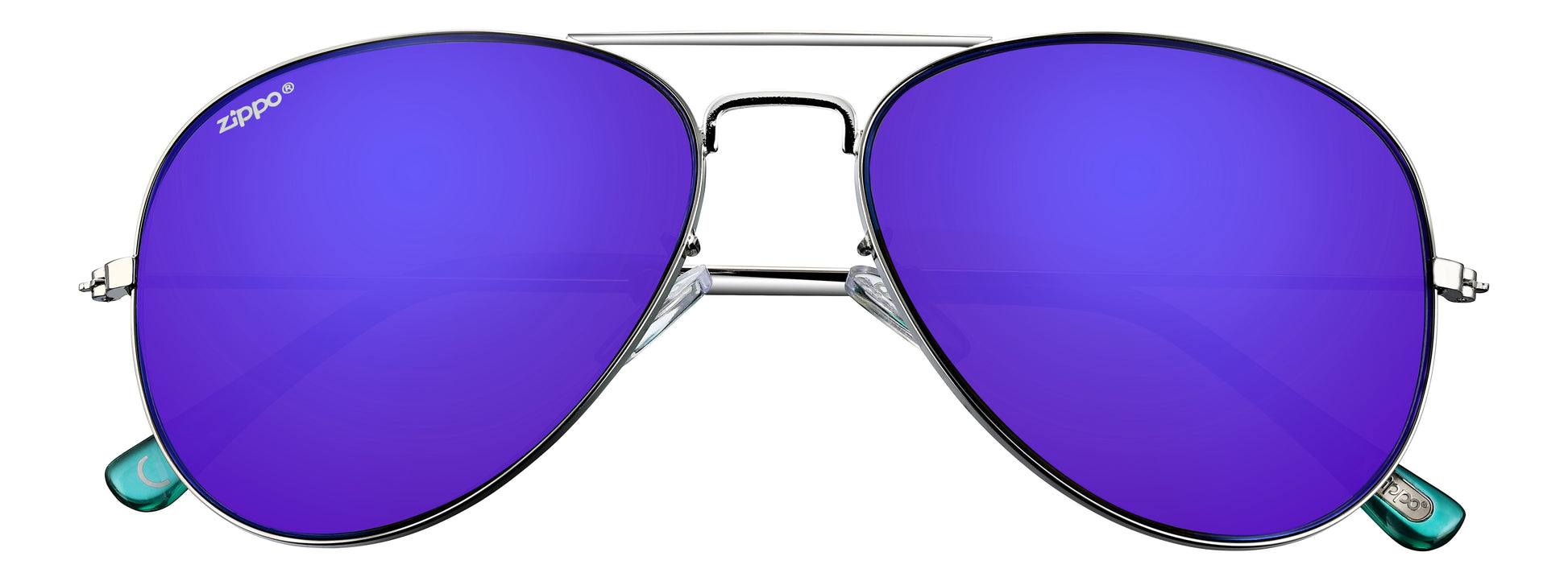 Vooraanzicht Zippo-zonnebril zilverkleurig blauw pilotenbril
