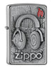 Vooraanzicht 3/4 hoek Zippo aansteker Zippo-logo met hoofdtelefoon embleem
