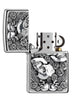 Zippo aansteker doodshoofden omgeven door rozen embleem geopend