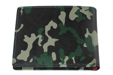 Achterkant portemonnee groen camouflagepatroon landschapformaat
