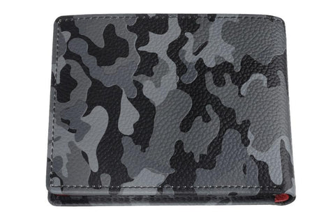 Achteraanzicht portemonnee landschapformaat grijs camouflagepatroon Zippo-logo gesloten 