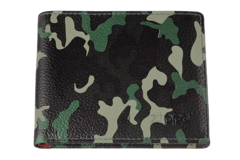 Vooraanzicht creditcardhouder camouflagepatroon groen gesloten met Zippo-logo