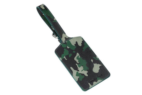 Achterkant Zippo bagagelabel leer camouflagepatroon groen met Zippo-logo