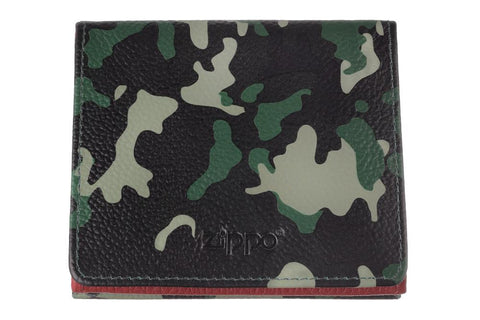Vooraanzicht portemonnee camouflagepatroon groen gesloten met Zippo-logo