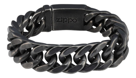 Roestvrij stalen armband met schakels in visgraatstijl en Zippo-logo op de binnenkant van de sluiting