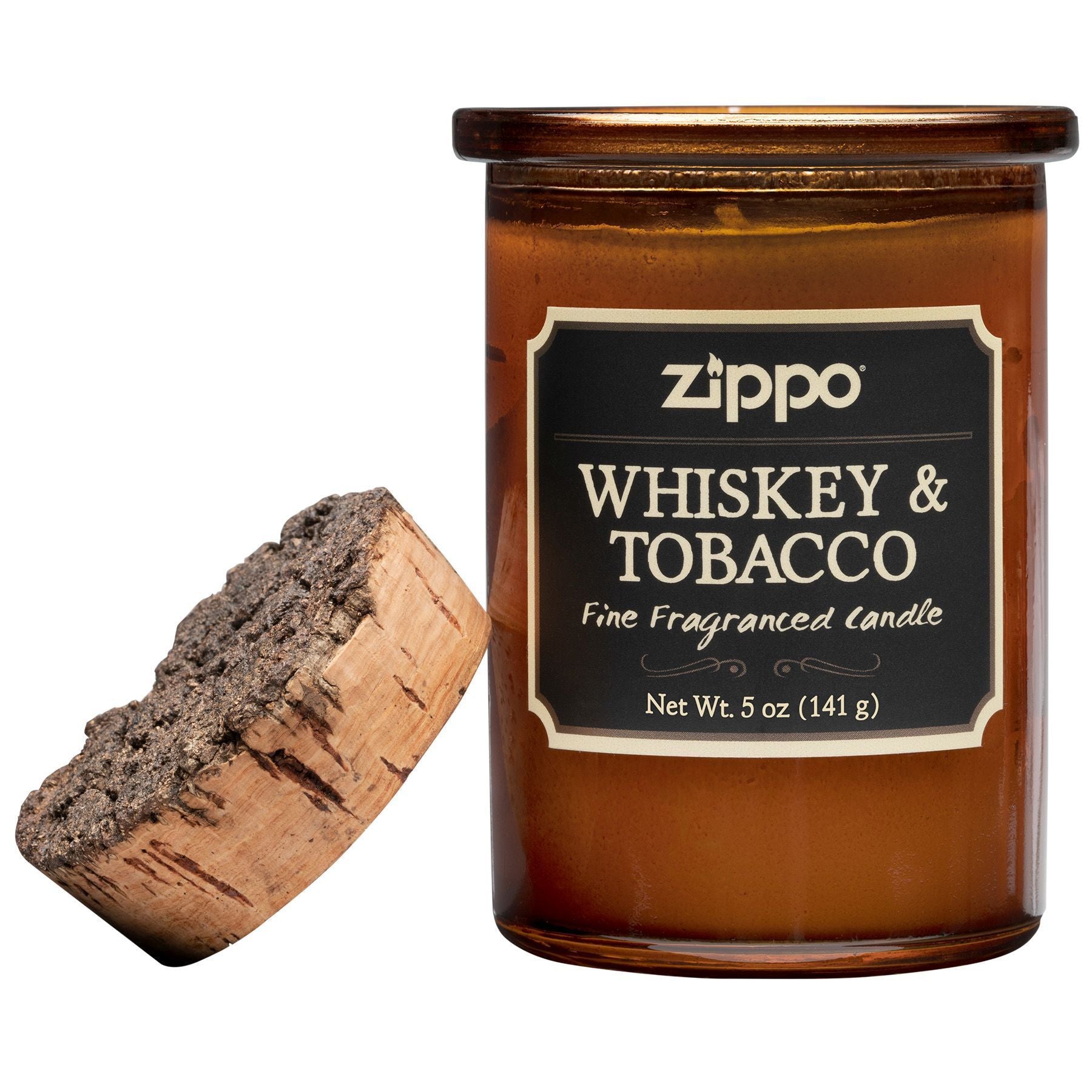 Zippo-kaars Whiskey & Tobacco bruin met kurken deksel open