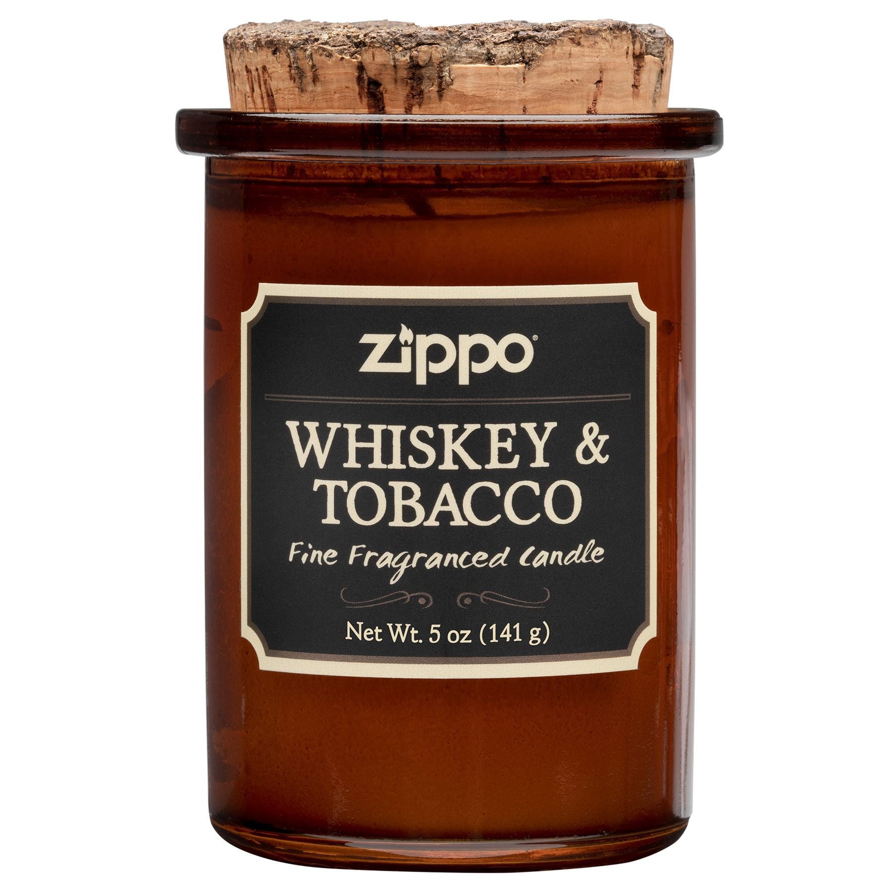 Vooraanzicht Zippo-kaars Whiskey & Tobacco bruin met kurken deksel