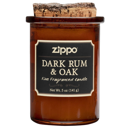 Vooraanzicht Zippo-kaars Dark Rum & Oak bruin met kurken deksel