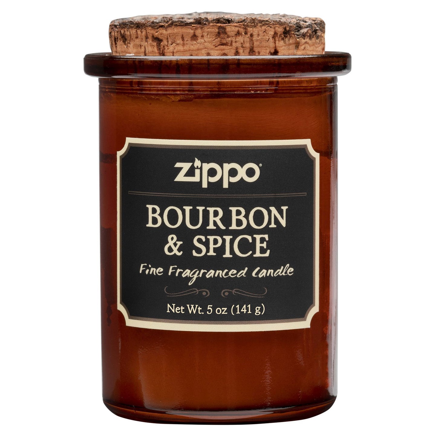Vooraanzicht Zippo-kaars Dark Bourbon & Spice bruin met kurken deksel