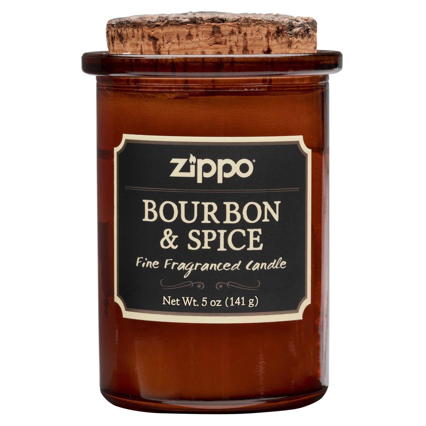 Vooraanzicht Zippo-kaars Dark Bourbon & Spice bruin met kurken deksel