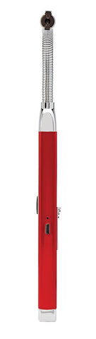 Zijaanzicht Zippo staafaansteker met flexibele hals in rood met USB-aansluiting