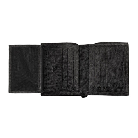 Zippo-portemonnee van saffianoleer met Zippo-logo vooraanzicht open met klep