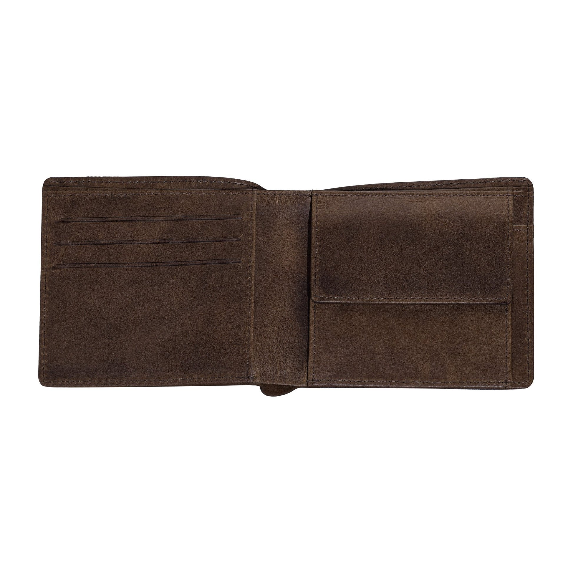 Zippo portemonnee in donkerbruin leer en denim open
