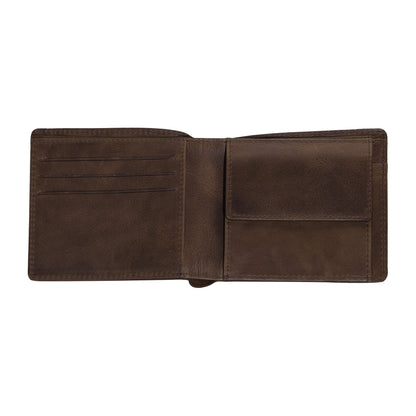 Zippo portemonnee in donkerbruin leer en denim open