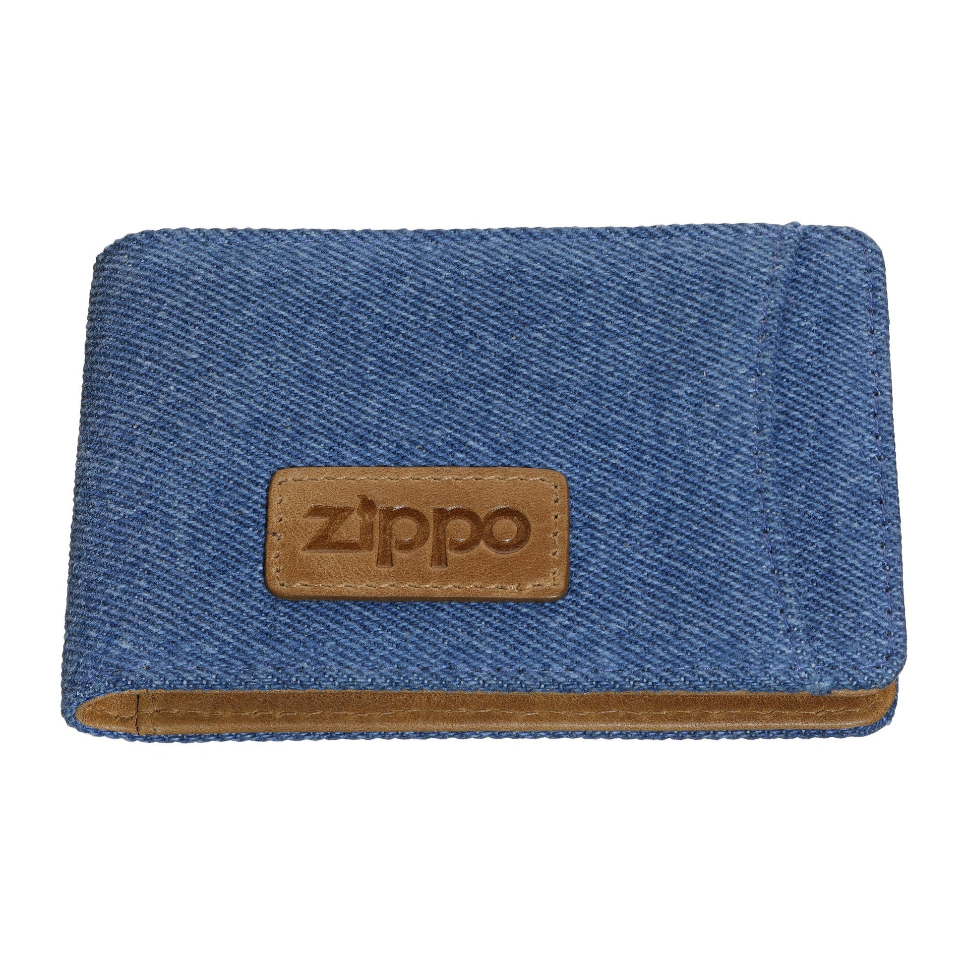 Vooraanzicht Zippo Denim Bi-Fold Credit Card Portemonnee met Logo