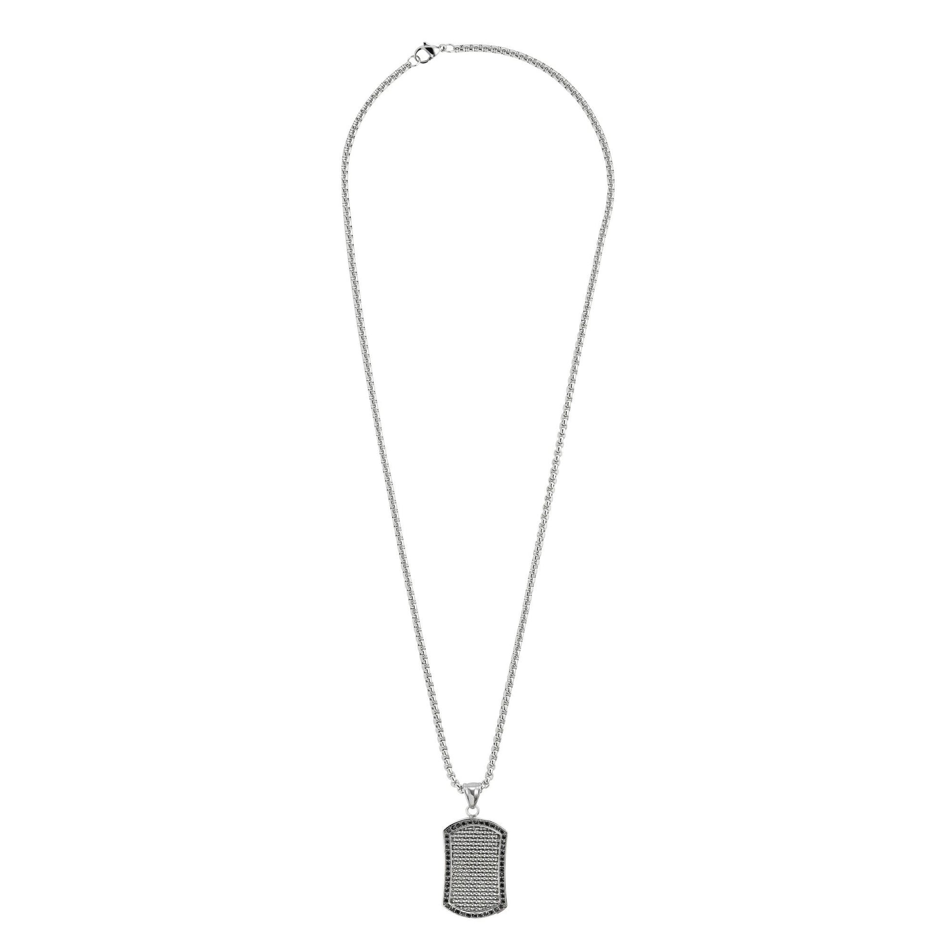 Vooraanzicht Zippo Ketting met Hanger in Dogtag Stijl met Zwarte Kristallen en Roestvrij Staal