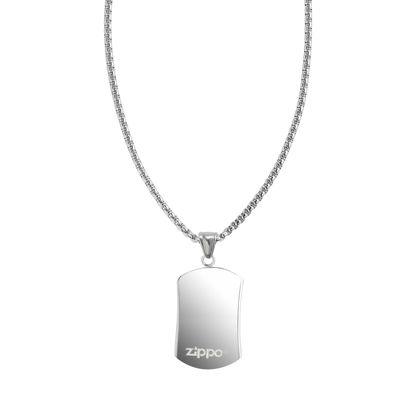 Achteruitkijk Zippo Halsketting met Hanger in Dogtag Stijl in Roestvrij Staal en Zippo Logo