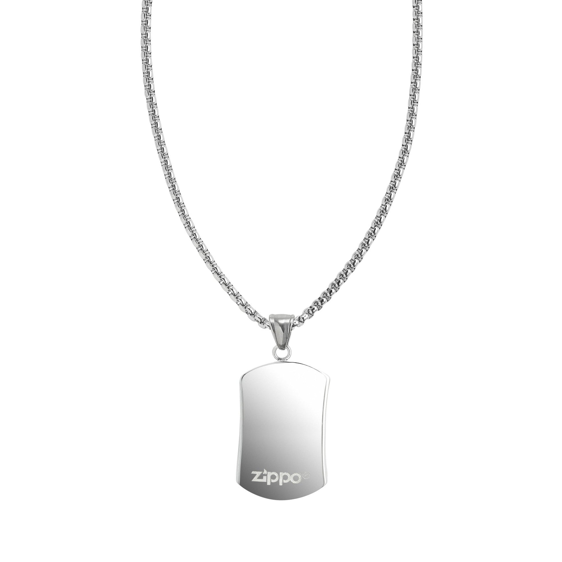 Achteruitkijk Zippo Halsketting met Hanger in Dogtag Stijl in Roestvrij Staal en Zippo Logo