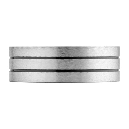 Zippo-ring met twee zwarte lijnen in geborsteld roestvrij staal