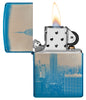 Zippo Aansteker 360 graden gepolijst blauw met New York Skyline Empire State Building Alleen online te openen met vlam