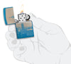 Zippo Aansteker 360 graden gepolijst blauw met New York Skyline Empire State Building Alleen online te openen met vlam in gestileerde hand