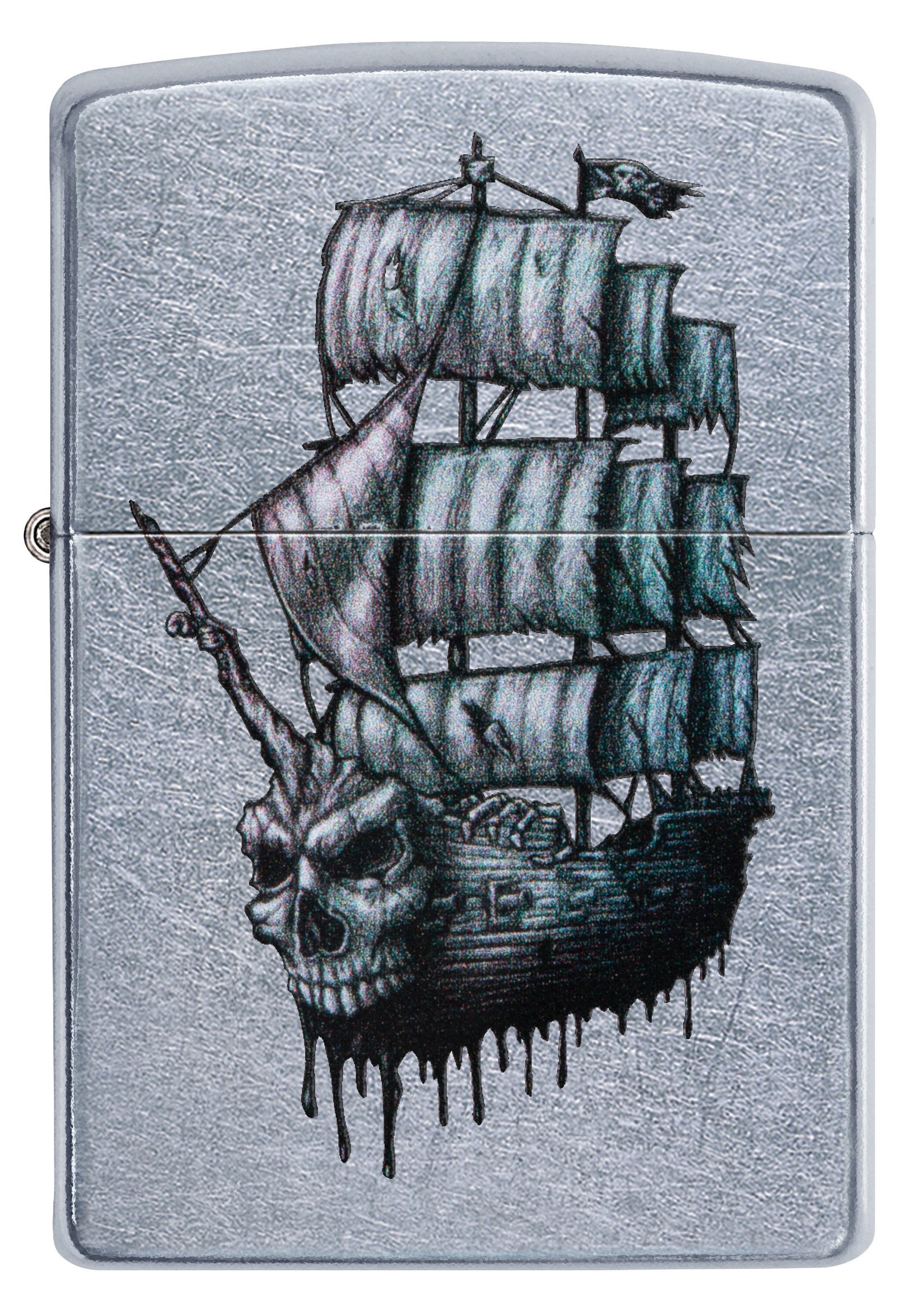 Vooraanzicht Zippo Aansteker Straat Chroom Piratenschip met Schedel Alleen online