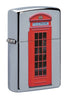 Vooraanzicht 3/4 hoek Zippo Aansteker Rode Telefooncel Vanuit Londen Online Only