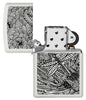 Zippo Aansteker Vooraanzicht Wit Mat Open met afbeelding van Dragonfly in Aboriginal Art Stijl