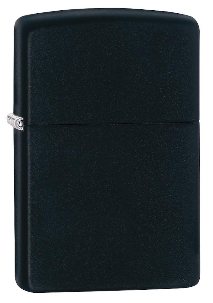 Vooraanzicht 3/4 hoek Zippo aansteker Media Chrome Black Matte