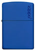 Vooraanzicht Zippo aansteker Royalblau Matte basismodel met Zippo-logo