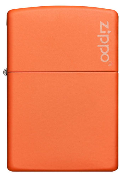 Vooraanzicht Zippo aansteker Orange Matte basismodel met Zippo -logo